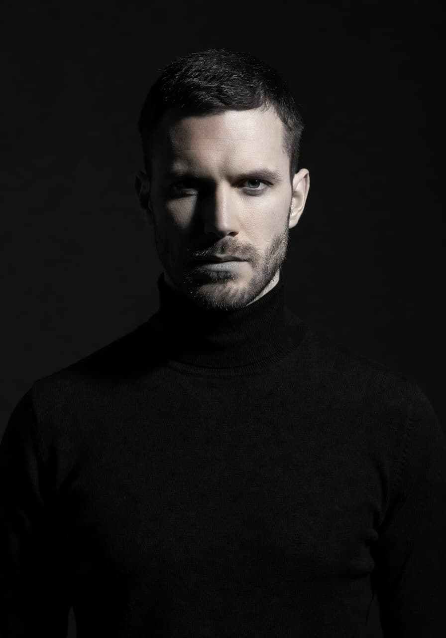 Monochrome AI portrait created with SelfAI – AI Photo Studio